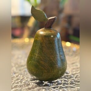 Hand-Turned Solid Wood Pear 🍐 Sculpture • Vintage Artisan Decorative Fruit